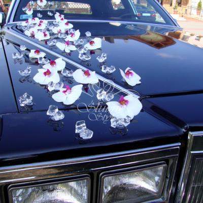Dekoracje samochodu żywymi storczykami i kryształkami 